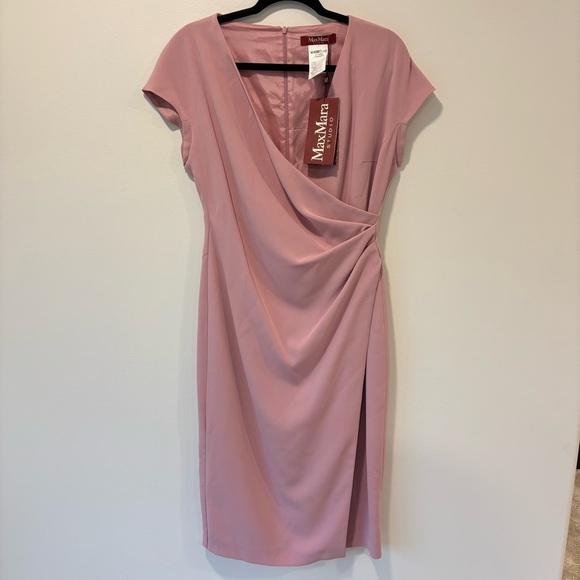 MaxMara Studio Pink Parola Sheath Dress Knee Length Formal Faux Wrap Luxury - Picture 1 of 12